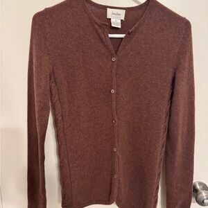 Neiman Marcus Brown 100% Cashmere Cardigan Sweater V-Neck Fine Knit